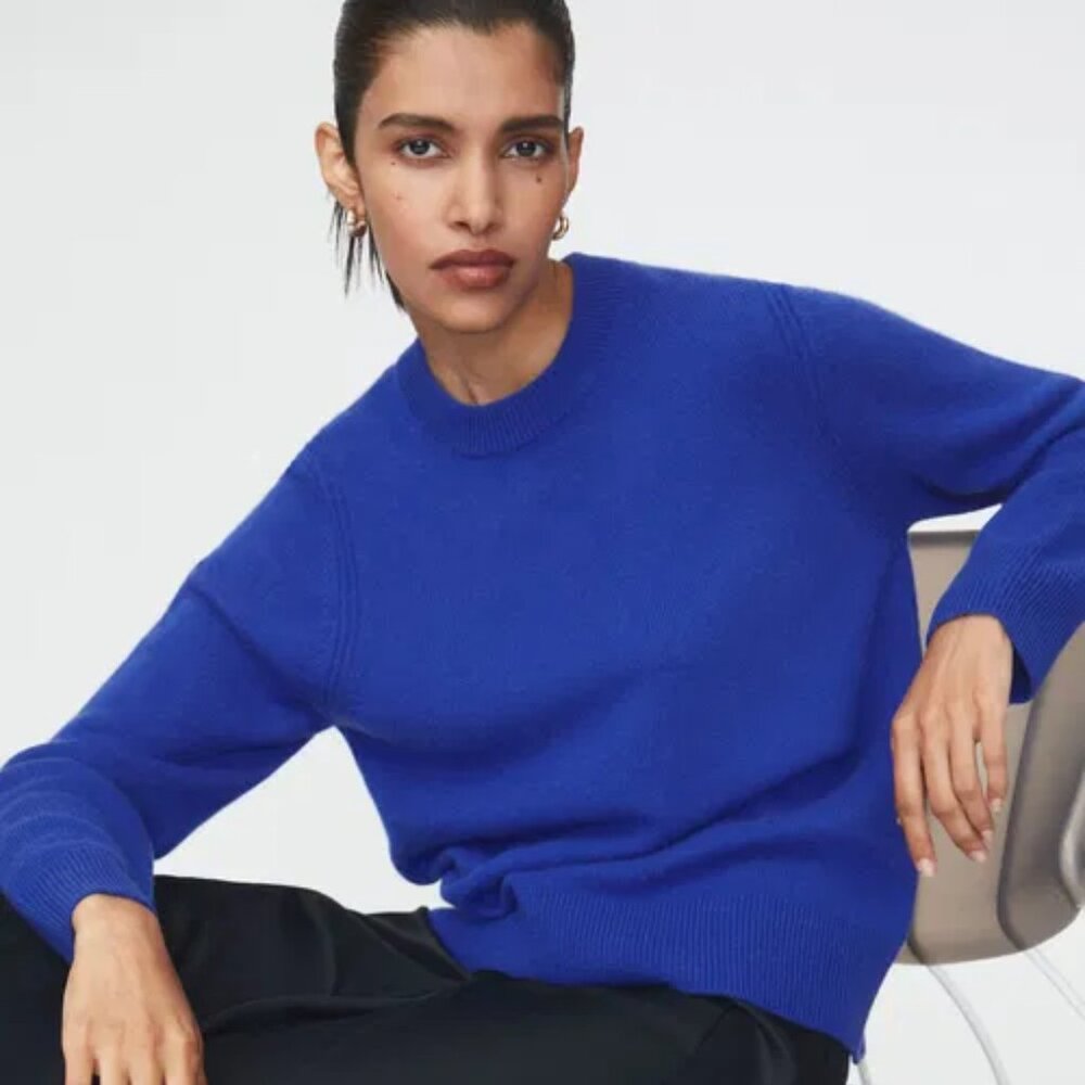 NWT COS Cashmere Crewneck Sweater Jumper Cobalt Blue Size L! VERY RARE COLOR!